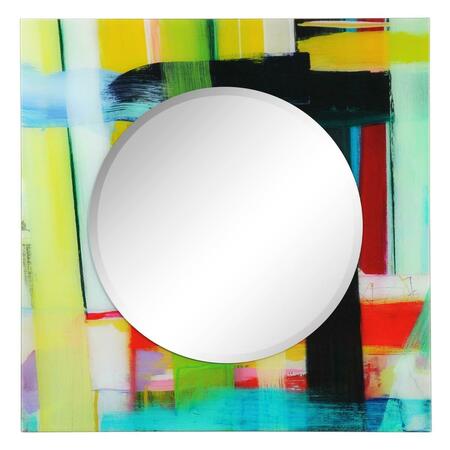 EMPIRE ART DIRECT 36 in. Shine Square Reverse Printed Tempered Glass Art with 24 in. Round Beveled Mirror TAM-151028-3636SQ-2424R